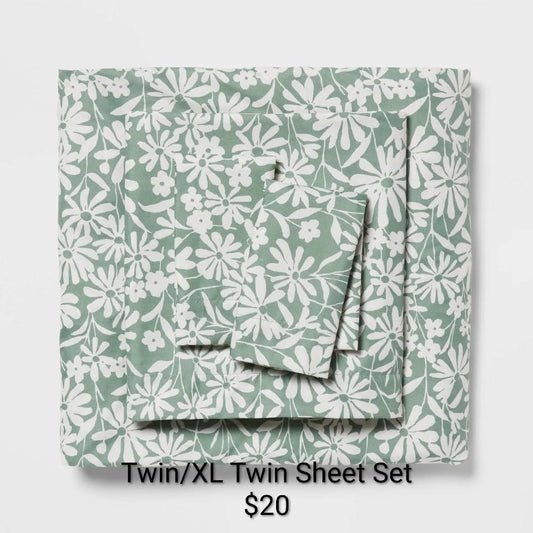 Green Floral Twin or XL Twin Sheet Set