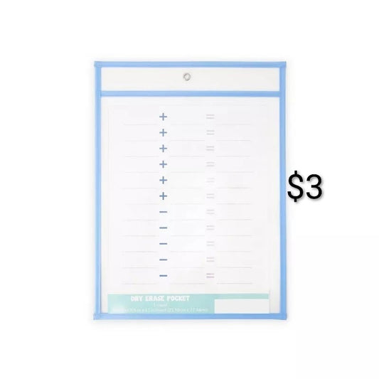 Dry Erase Addition and Subtraction Practice Sheet