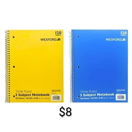 Wexford Three-Subject Wide Ruled Notebook 120 Sheets