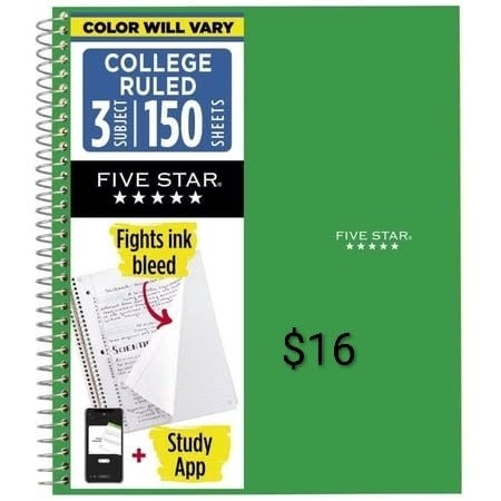Five Star Three-Subject College Ruled Notebook 150 Sheets
