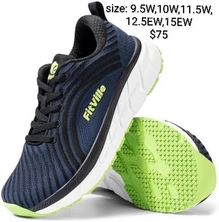 FitVille Navy and Green Wide Walking Shoe