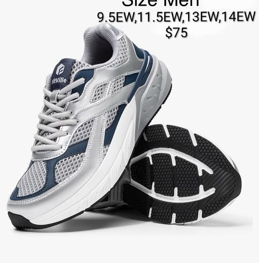 FitVille White and Navy Men's Wide Athletic Shoe