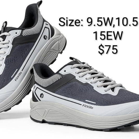 FitVille Gray and White Wide Walking Shoe