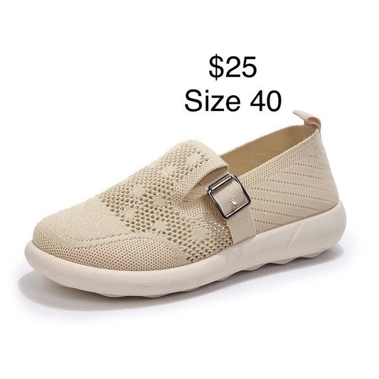 Beige Knit Mary Jane Shoe Size 40