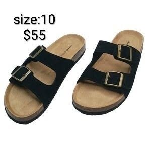 Black Double-Buckle Comfort Sandal — Size 10