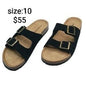 Black Double-Buckle Comfort Sandal — Size 10