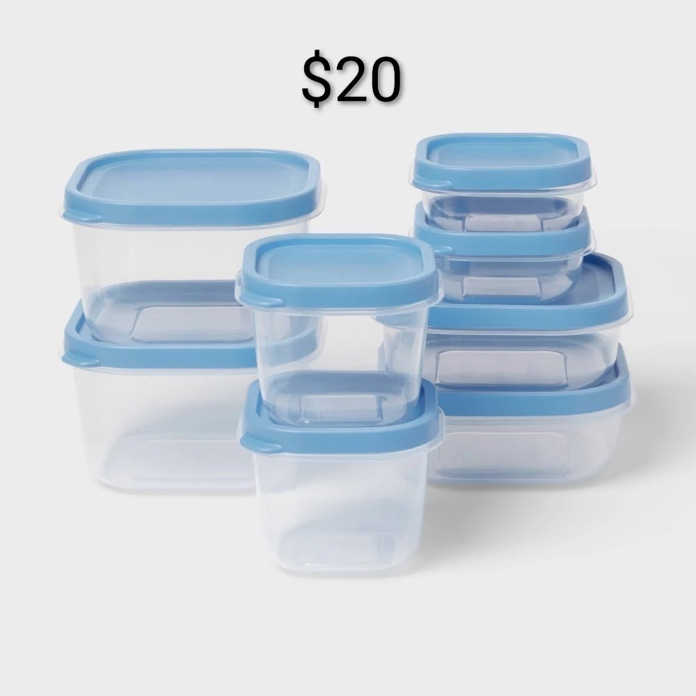 Blue-Lid Food Container Set