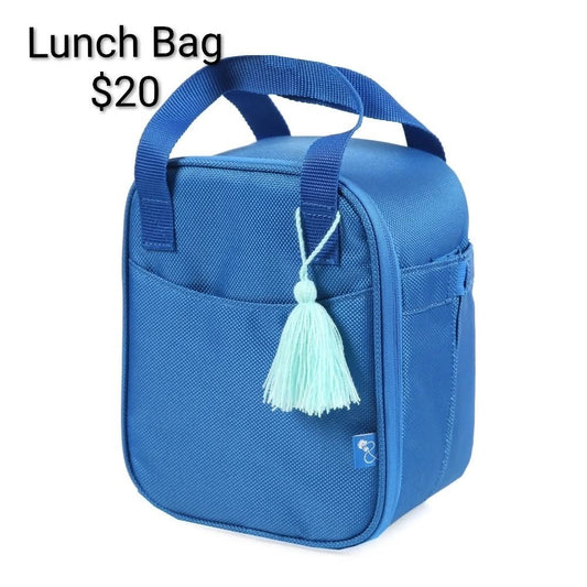 Blue Insulated Lunch Bag with Tassel