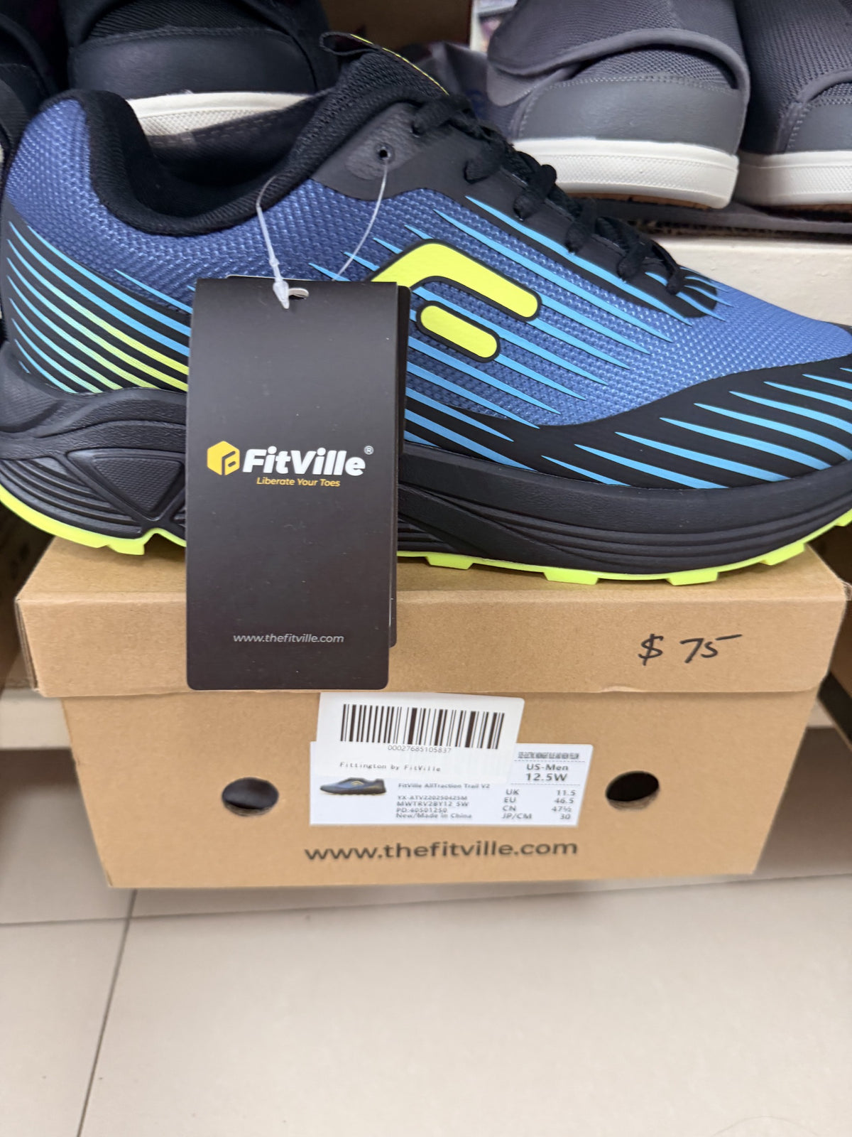 FitVille AllTraction Trail V2 Running Shoe — Color to confirm; US men's 12.5 W