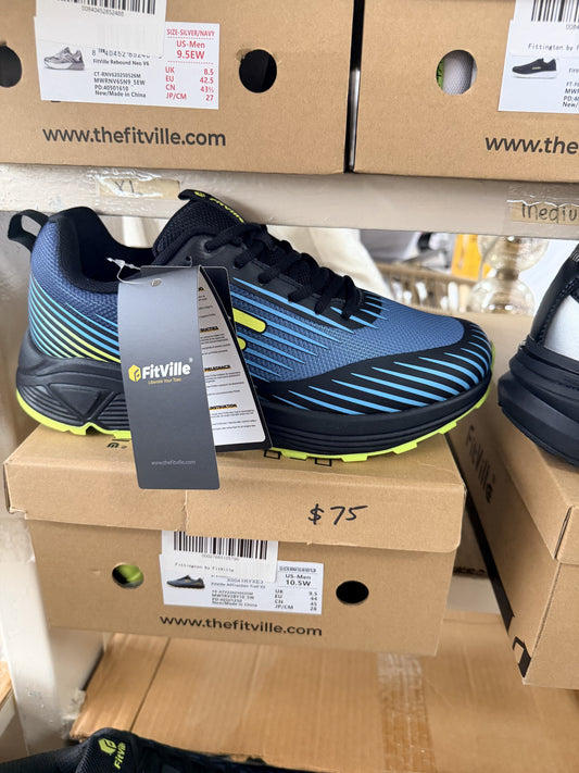 FitVille AllTraction Trail V2 Running Shoe — Electric Midnight Blue/New Yellow; US men's 10.5 W