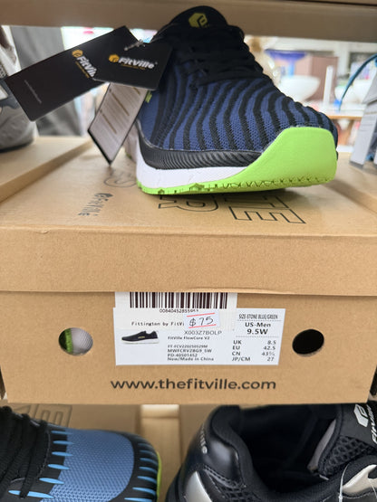 FitVille FlowCore V2 Walking Shoe — Stone Blue/Green; US men's 9.5 W