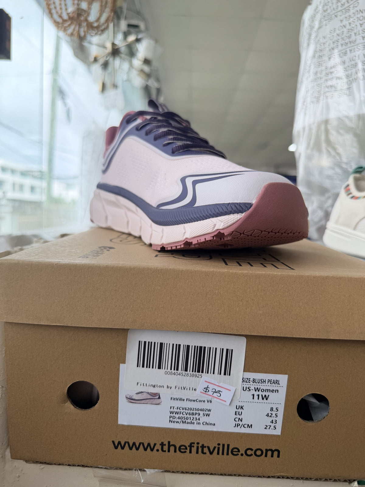 FitVille FlowCore V6 Walking Shoe — Blush Pearl; US women's 11 W