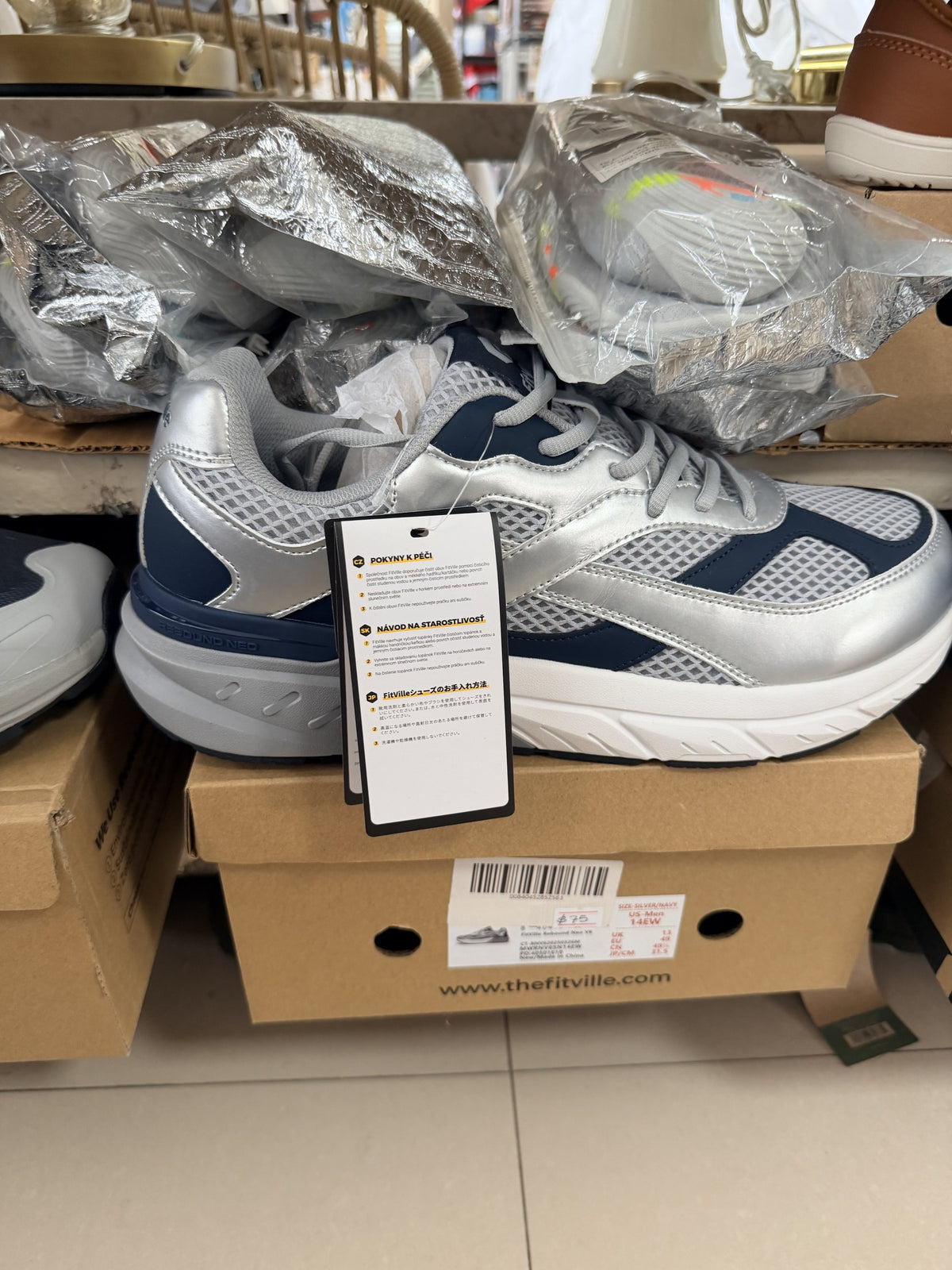 FitVille Rebound Neo V6 Walking Shoe — Silver/Navy; size to confirm