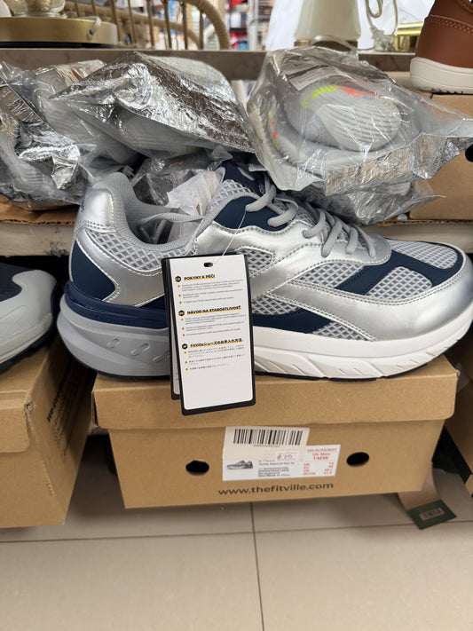 FitVille Rebound Neo V6 Walking Shoe — Silver/Navy; size to confirm