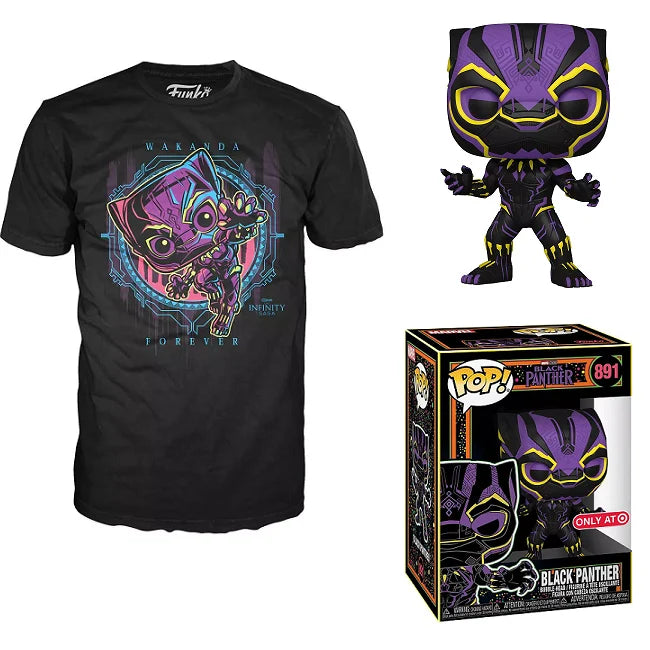 Funko Pop! & Tee Black Panther #891 Black Light Bundle — Size XL; Target exclusive; black light