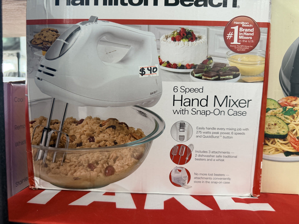 Hamilton Beach 6-Speed Hand Mixer with Snap-On Case — White