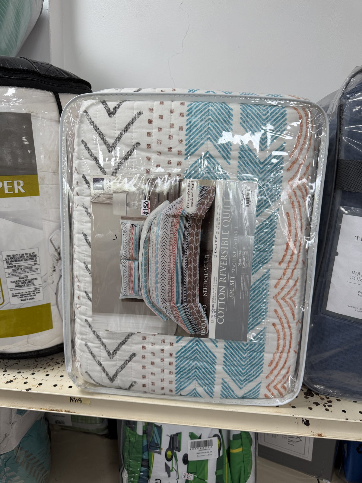 HIGGEO Cotton Reversible Quilt Set — King; Neutral Multi; 3 piece