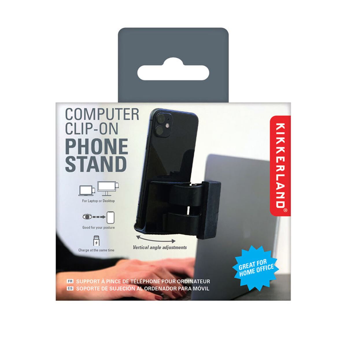 Kikkerland Computer Clip-On Phone Stand — Adjustable vertical angle