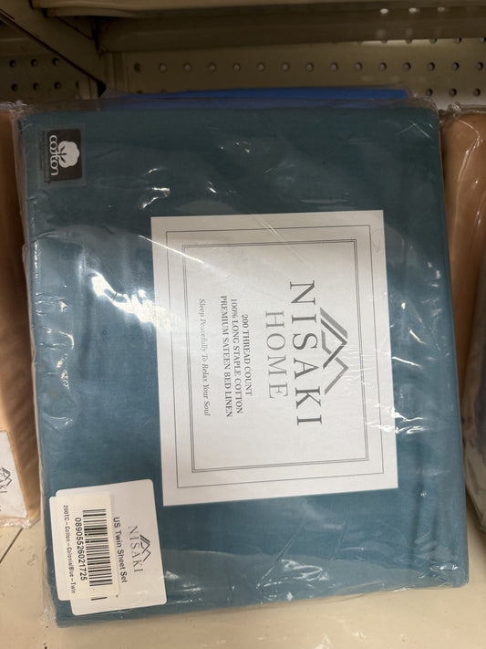 Nisaki Home 200 Thread Count Cotton Sateen Sheet Set — US Twin; Colonial Blue