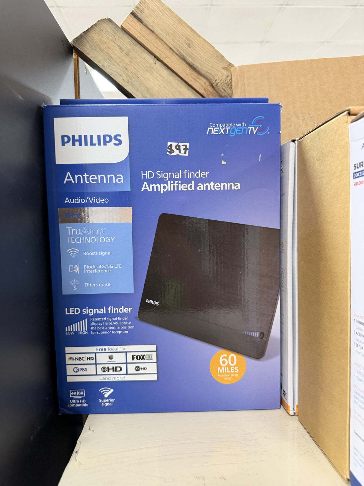 Philips Elite HD Signal Finder Amplified Antenna — 60-mile range