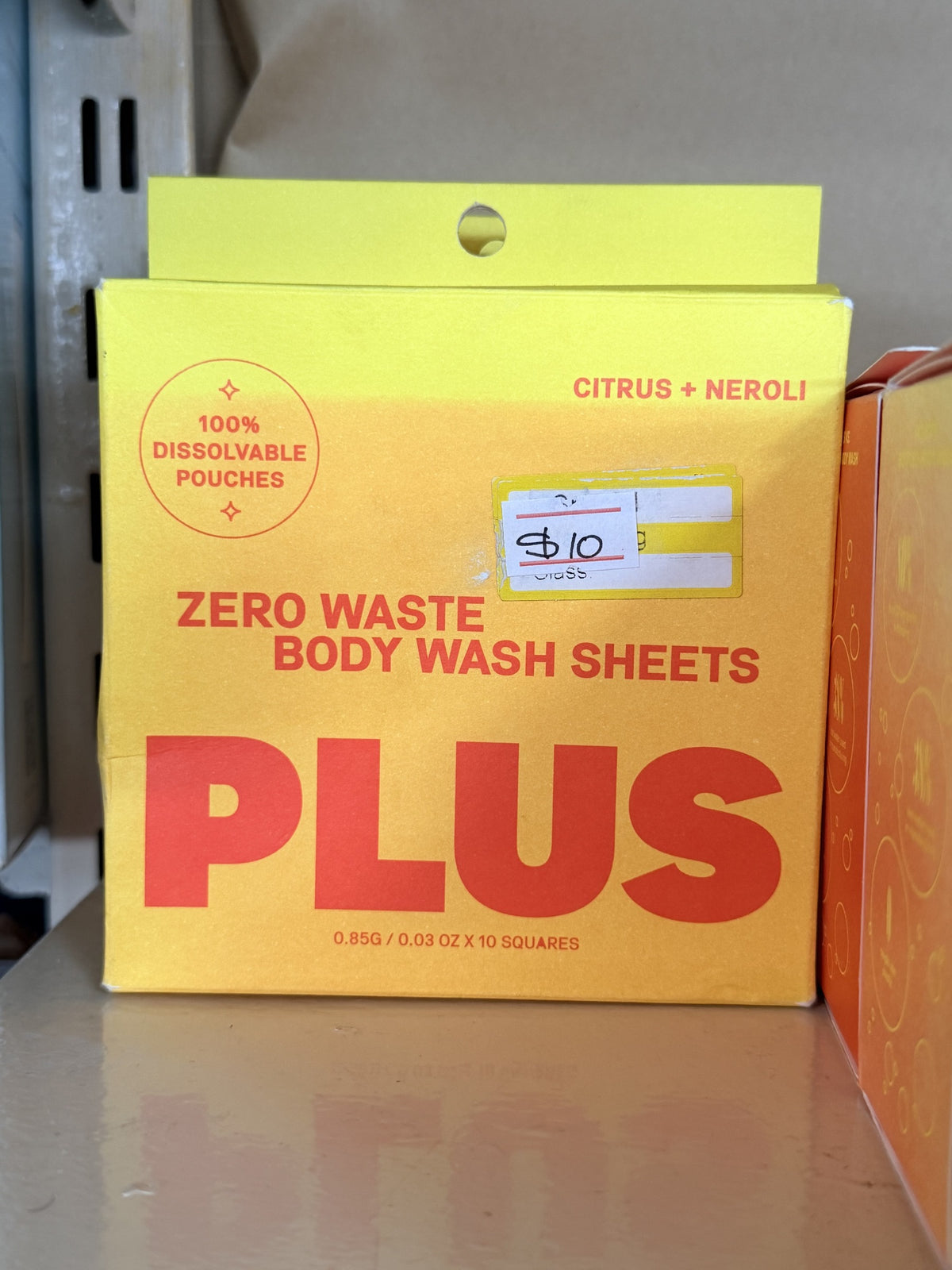 PLUS Zero-Waste Body Wash Sheets — Citrus + Neroli; 10 dissolvable squares