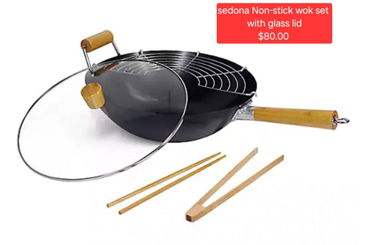 Sedona Non-Stick Wok Set with Glass Lid