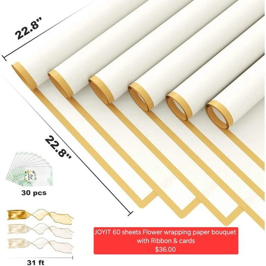 JOYIT Flower Wrapping Paper Set with Ribbon and Cards