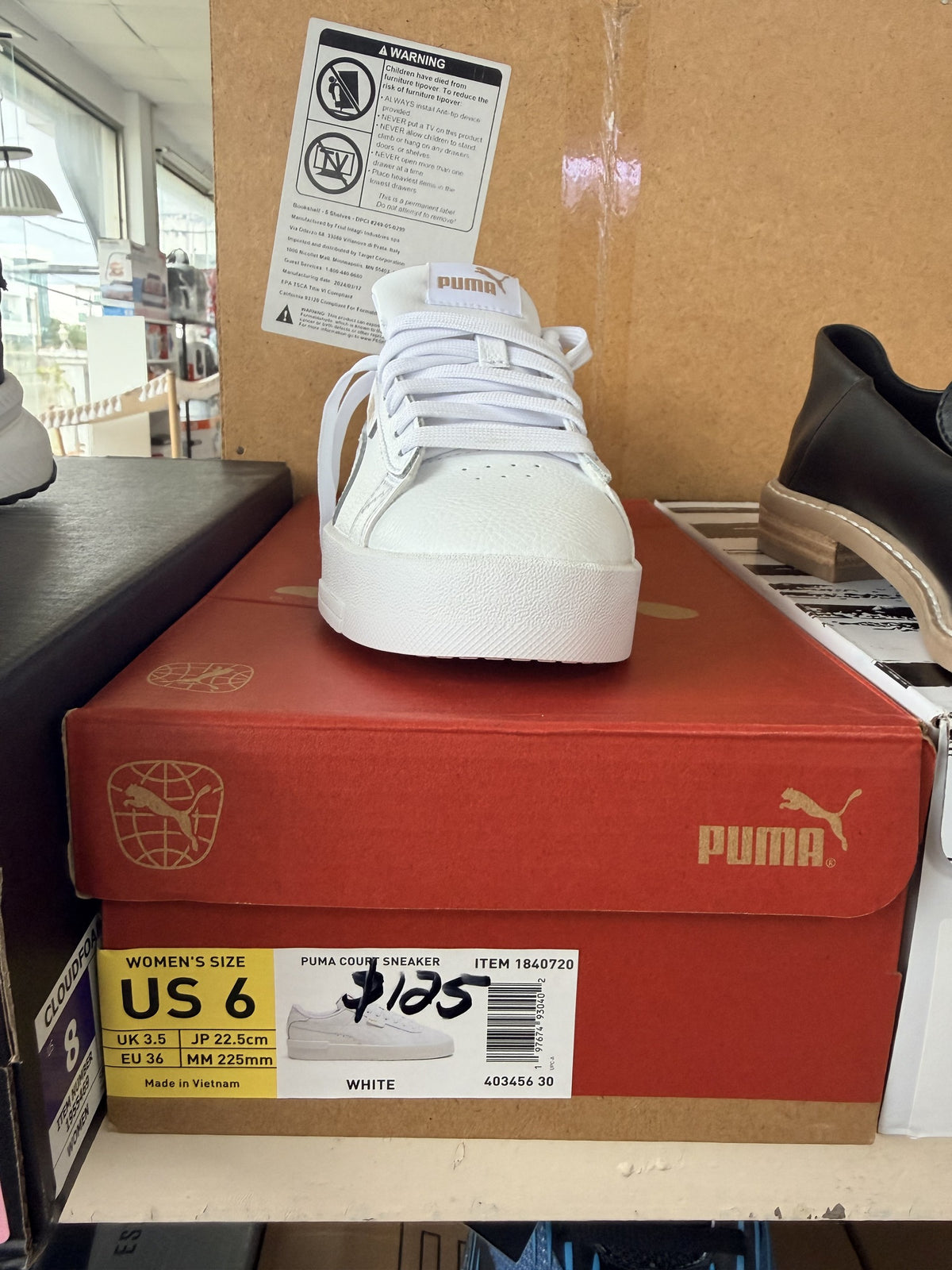 Puma Court Sneaker — White; US women's 6