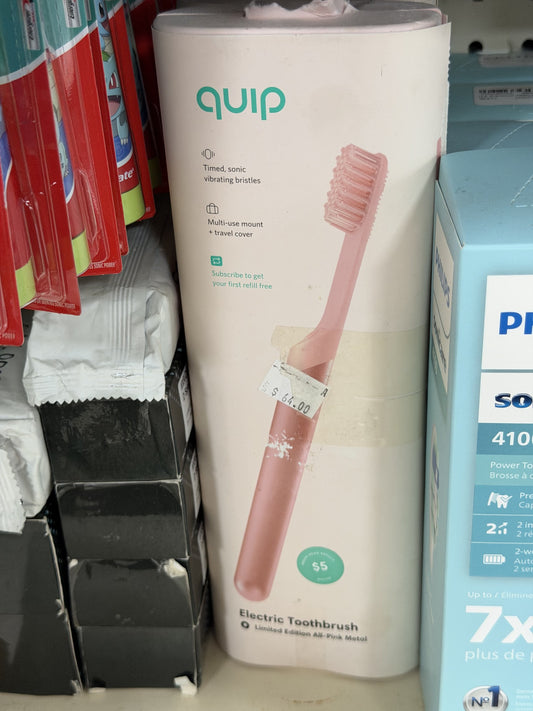 quip Electric Toothbrush — Limited Edition All Pink Metal; replaceable-battery powered