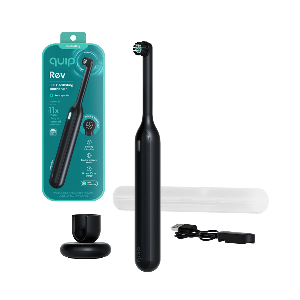 quip Rev 360 Oscillating Rechargeable Toothbrush — Black Night