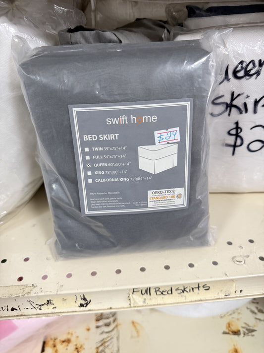 Swift Home Tailored Bed Skirt — Queen; Gray; 60 x 80 + 14 in
