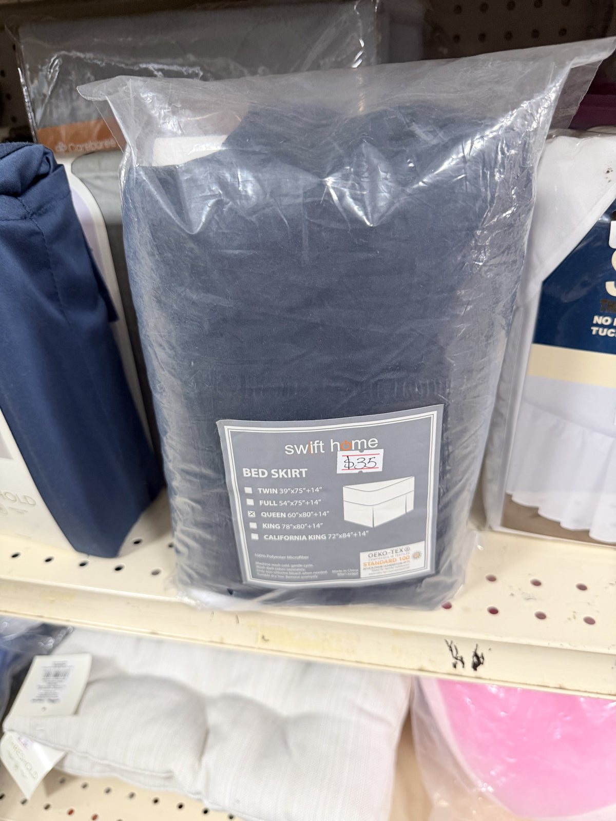 Swift Home Tailored Bed Skirt — Queen; Navy; 60 x 80 + 14 in