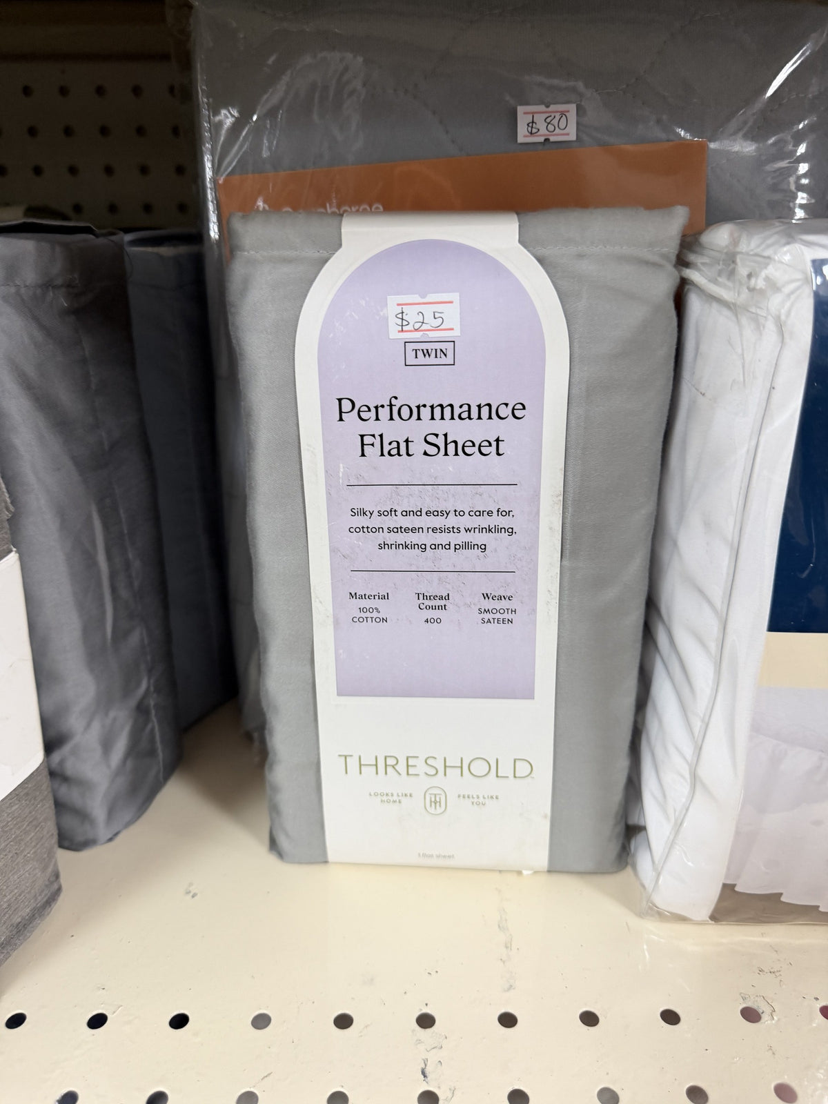 Threshold Performance Flat Sheet — Twin; Light Gray