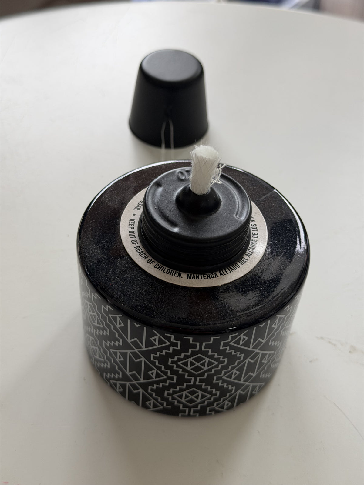 TIKI Brand Geometric Pattern Table Torch — Multicolor geometric pattern