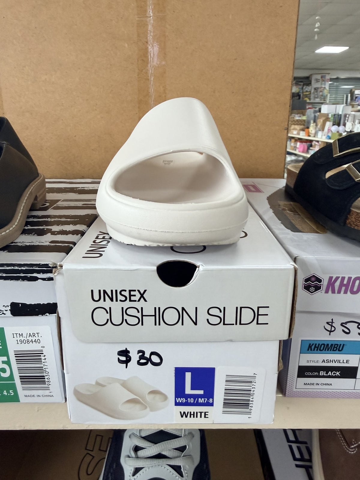 Unisex Cushion Slide — White; L; women's 9-10 / men's 7-8