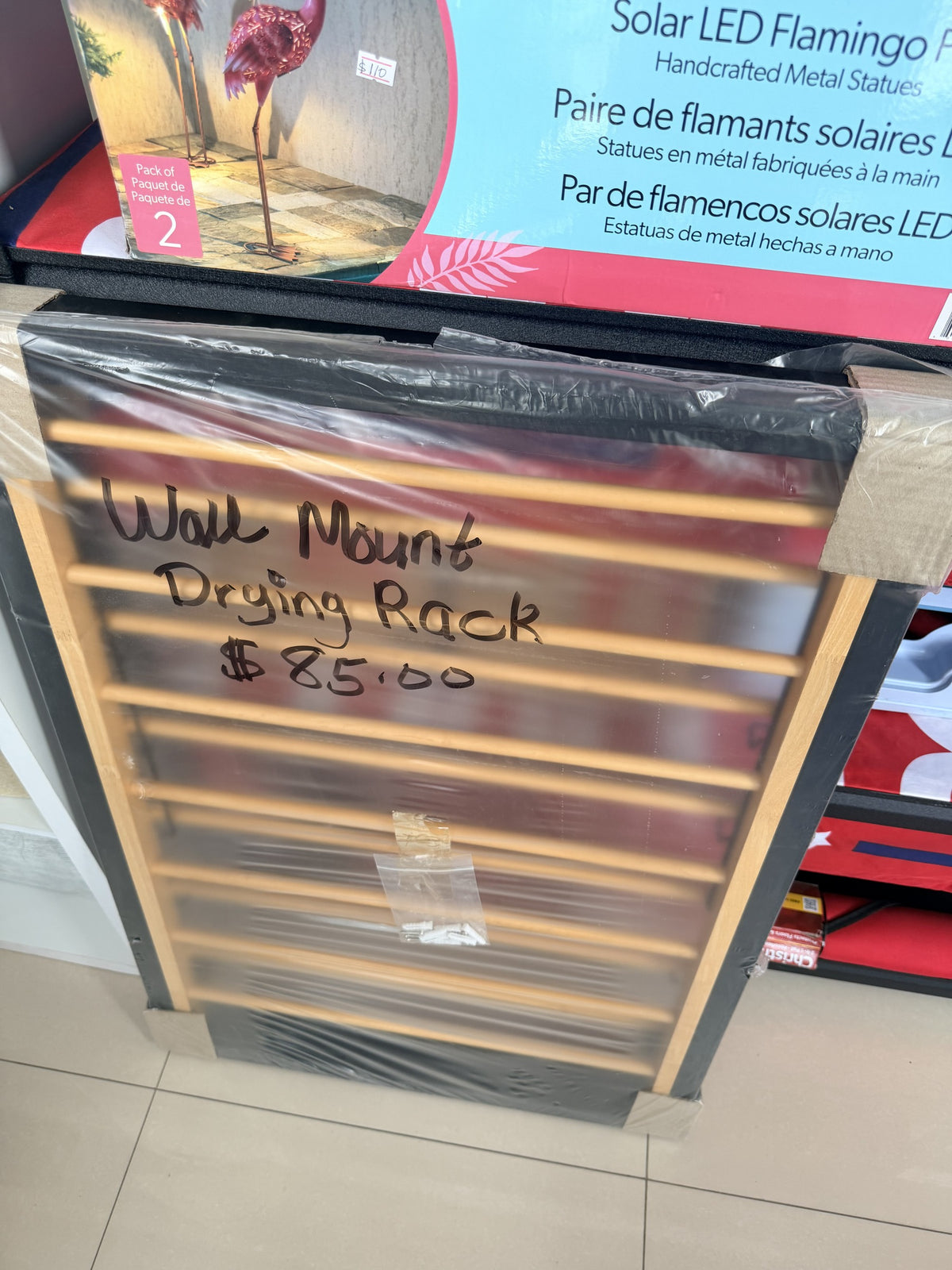 Wall-Mount Drying Rack — Black frame / wood-tone rails